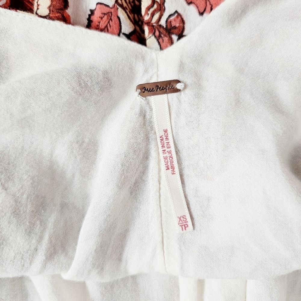 Free People Oh Baby Floral Mini Dress Swing Fully Lined White Cotton Smocked XS - Picture 15 of 16